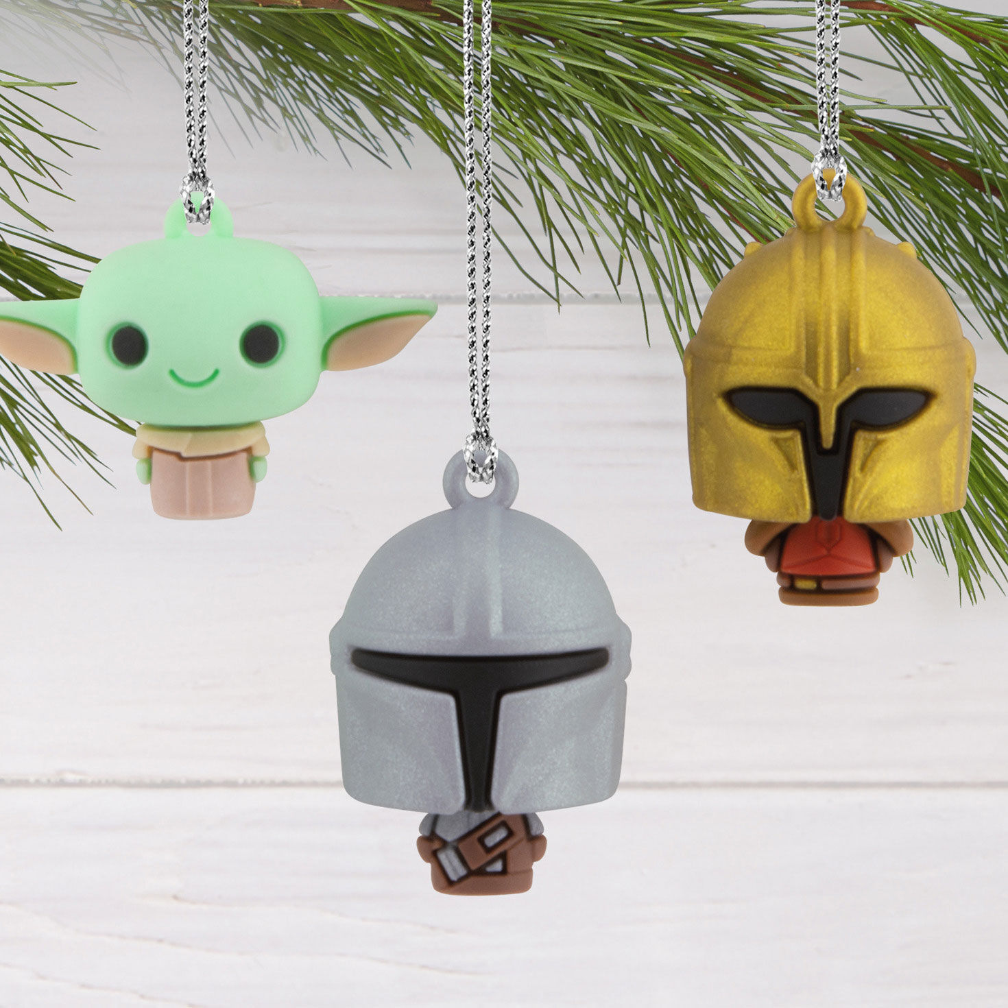 6 Star Wars Mandalorian Mini Christmas Ornaments hanging on tree image number 2