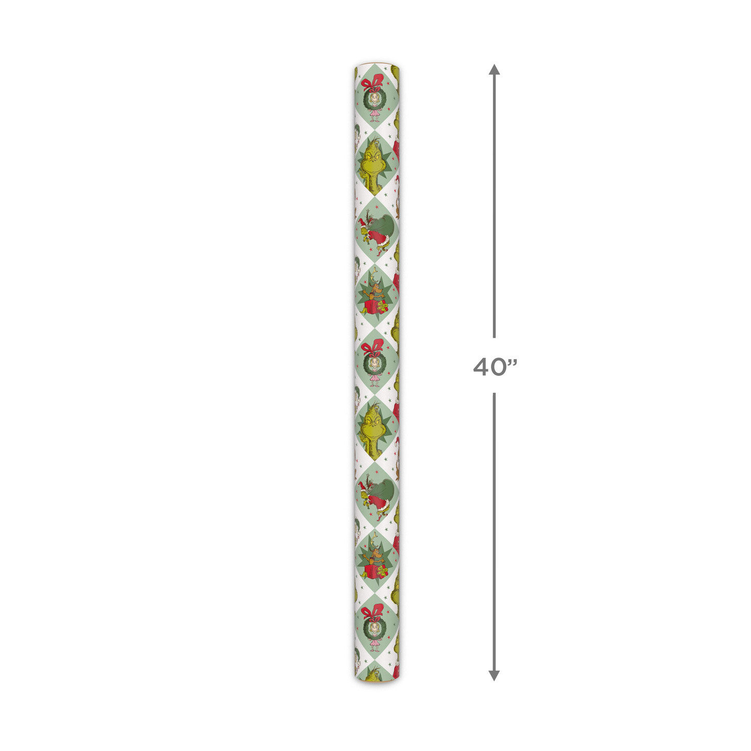 Grinch on Colored Squares Jumbo Wrapping Paper Roll Measurement image number 5