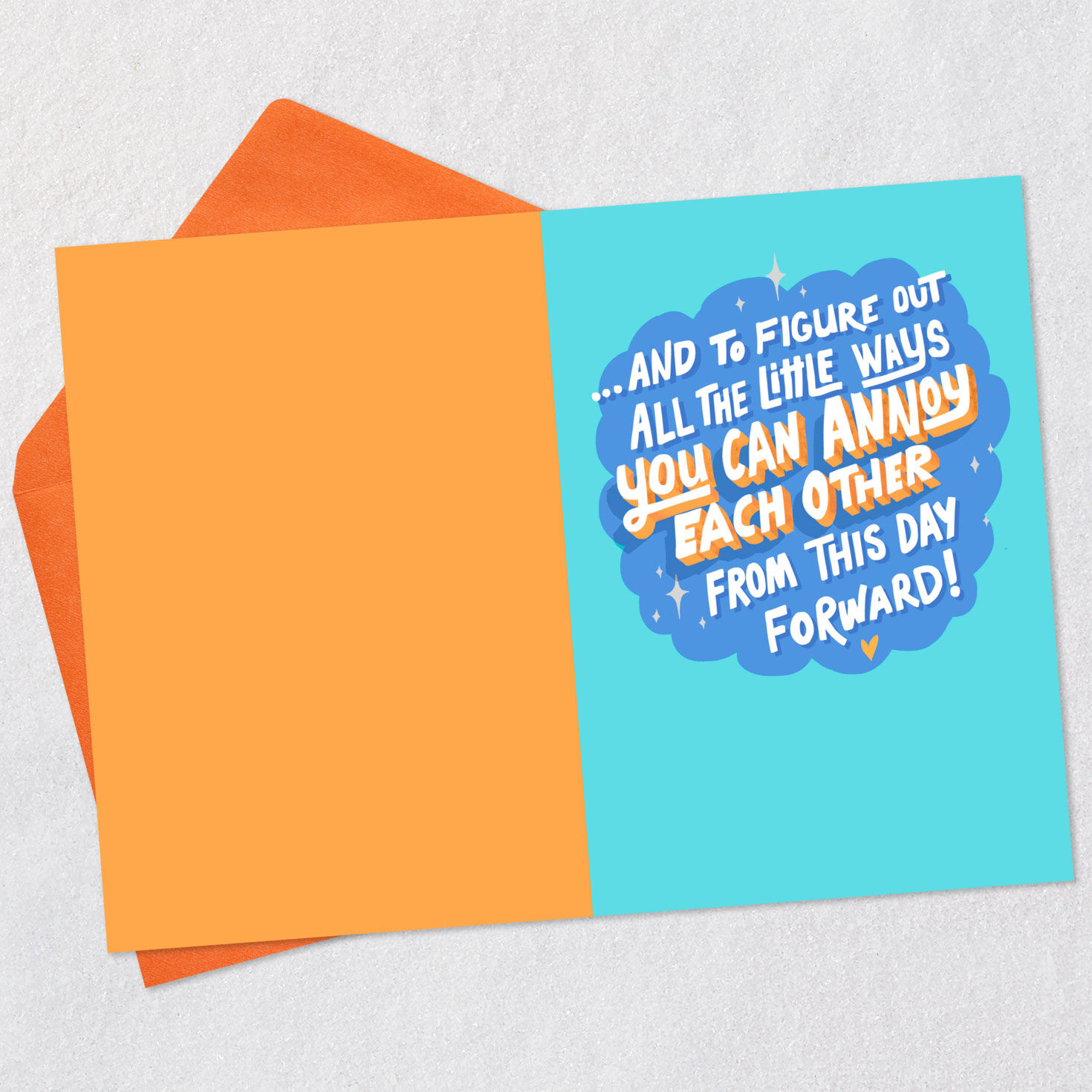 Retro Lettering on Blue Funny Wedding Card Open card with envelope image number 3