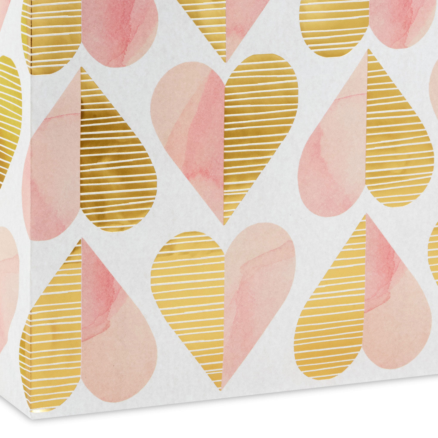 Pink and Gold Hearts on White Large Gift Bag upclose detail image number 5
