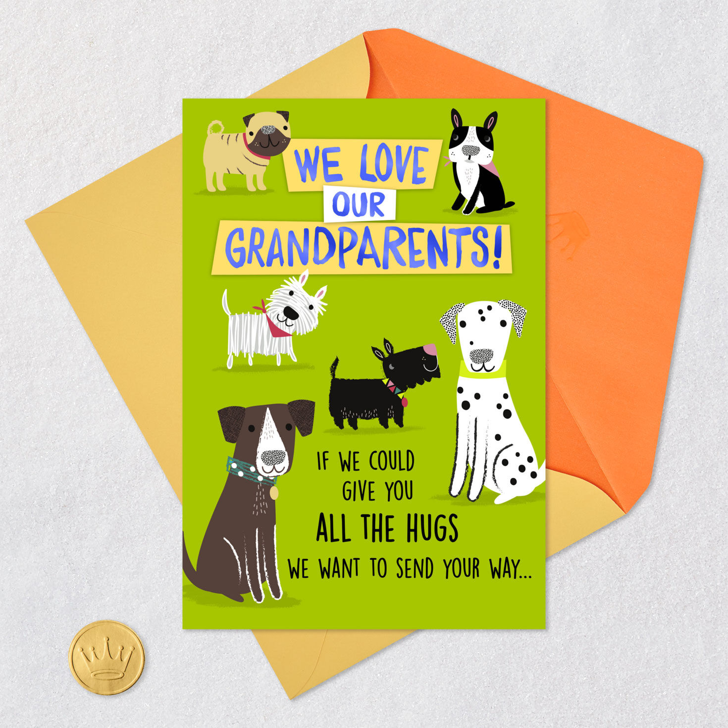 Hugs All Day Cute Dogs Grandparents Day Card from Kids Card Front with Envelope and Gold Seal image number 5