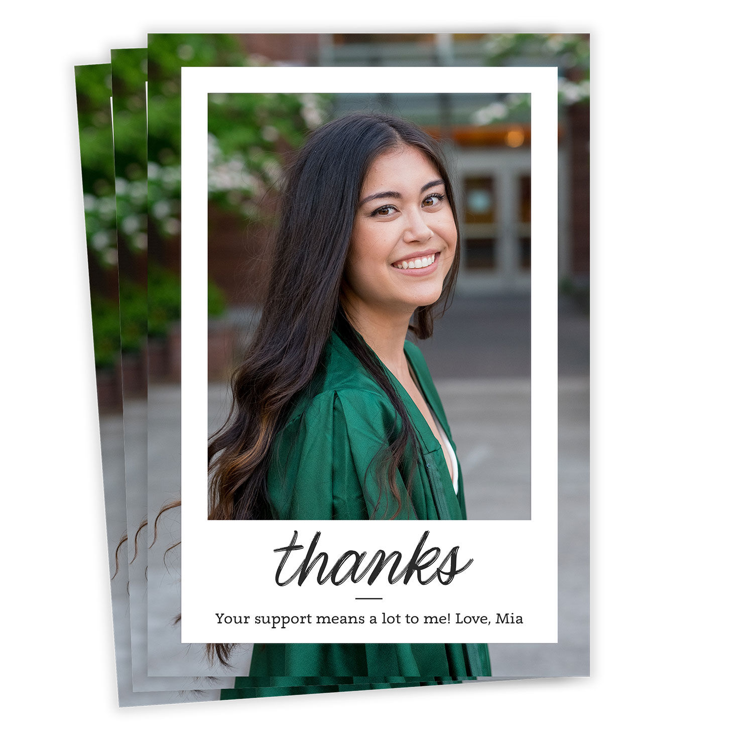 Thanks White Frame Flat Graduation Thank You Card