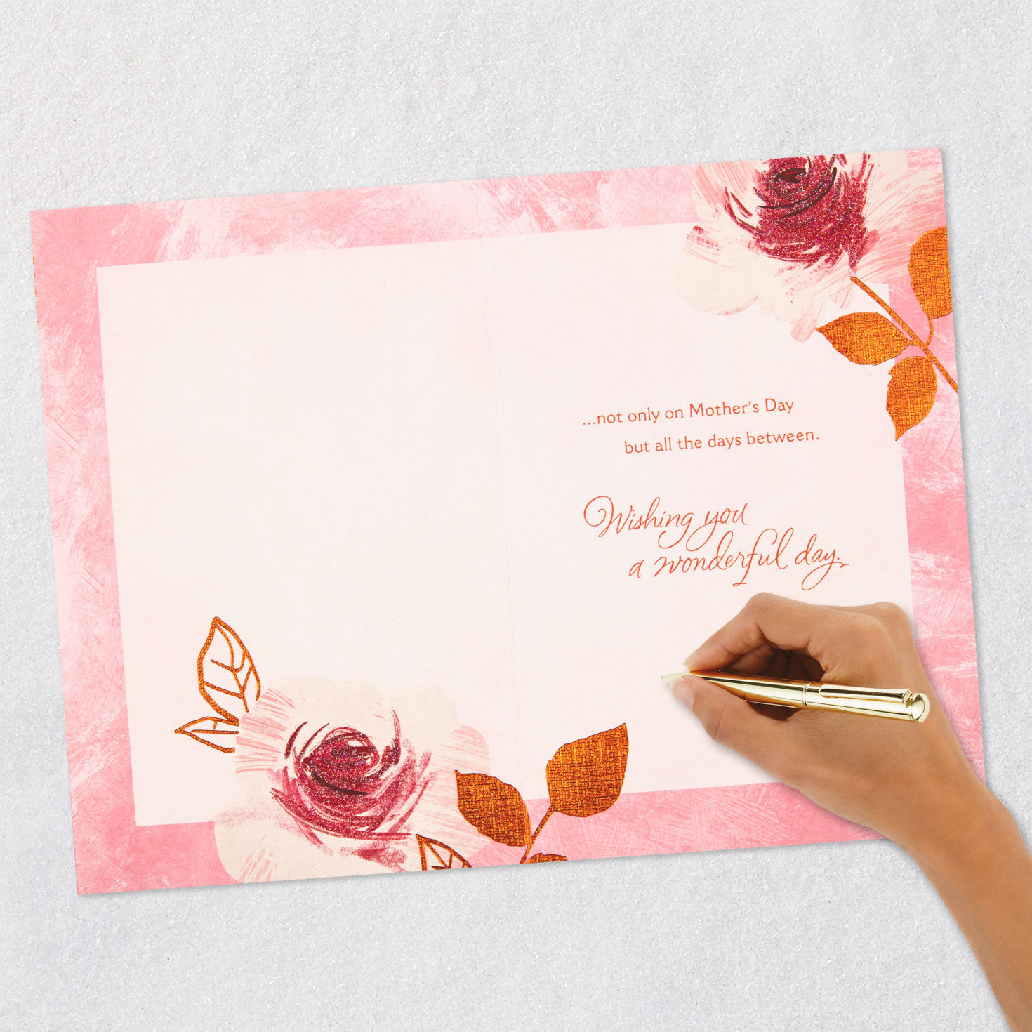 Brushstroke Roses on Pink Mother's Day Card From Us signing card image number 6