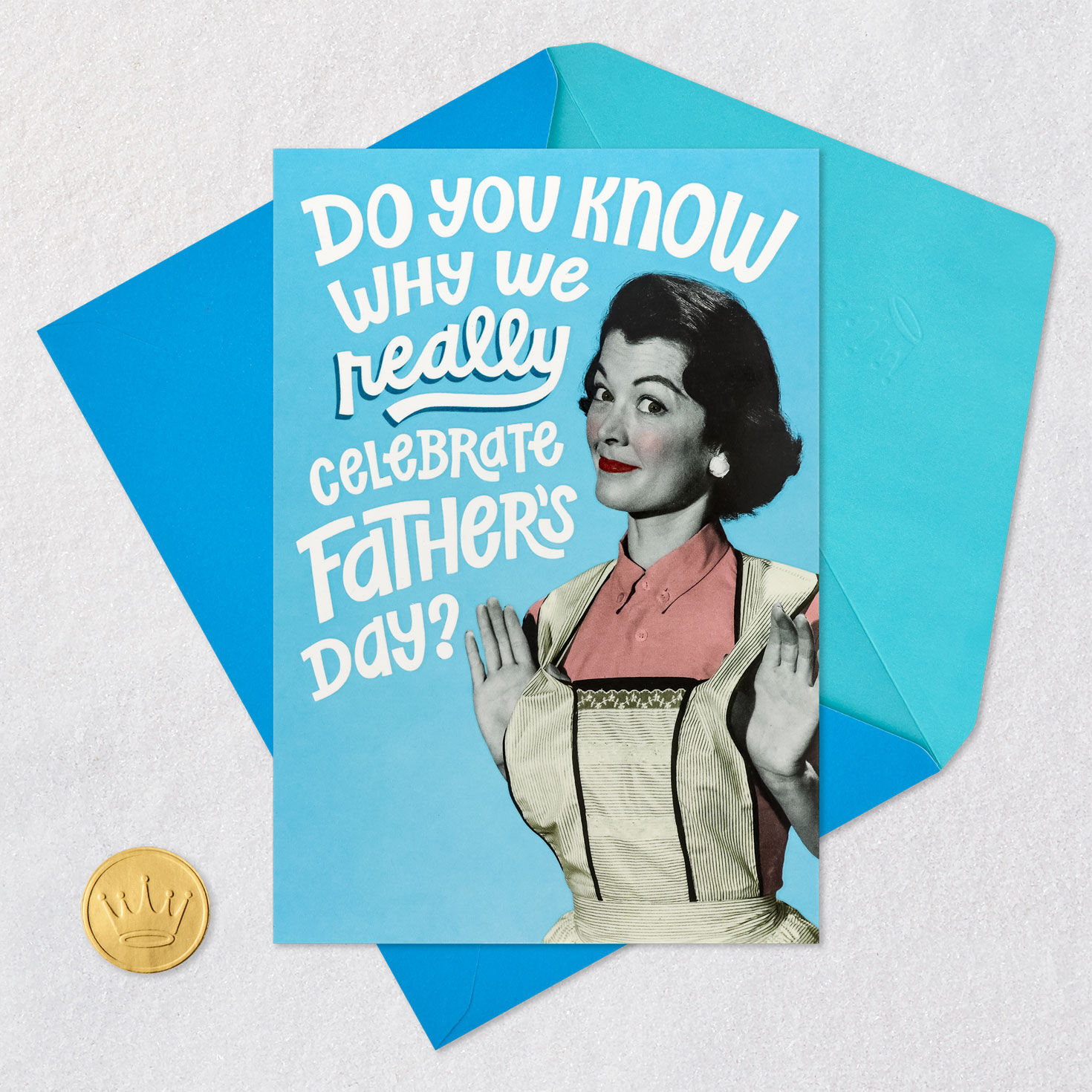 Retro Housewife Adult Father's Day Card Card Front with Envelope and Gold Seal image number 5