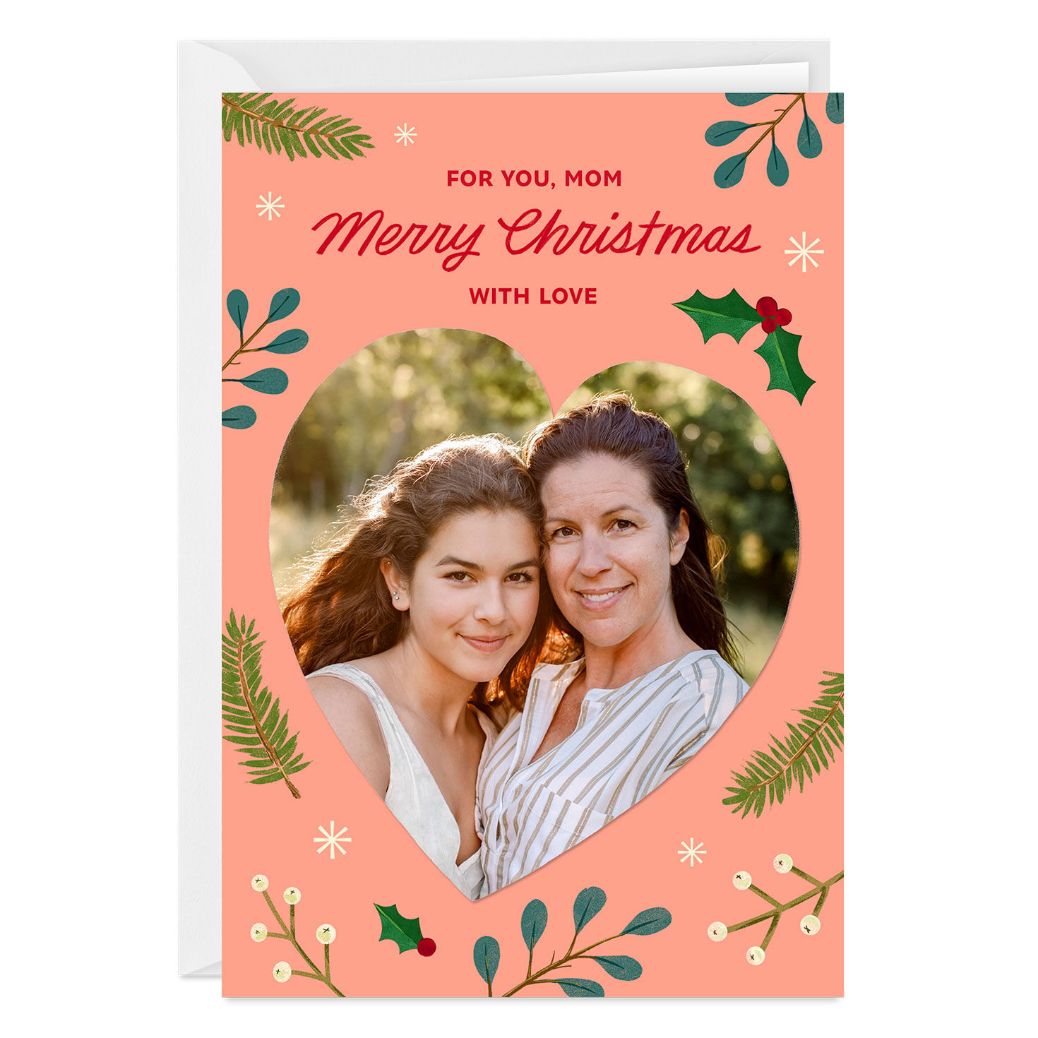 Holly and Heart Custom Christmas Card for Mom