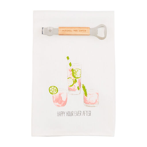 Mud Pie Happy Hour Tea Towel and Bar Tool, Set of 2, 
