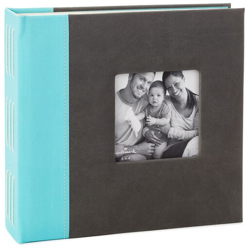 Stitched Gray Suede and Aqua Photo Album, 