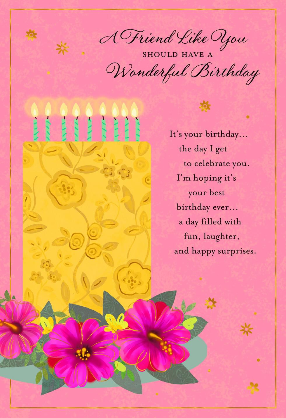 Yellow Floral Cake Birthday Card for Friend