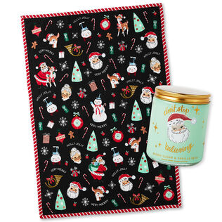 Don't Stop Believing Santa Candle and Tea Towel Gift Set