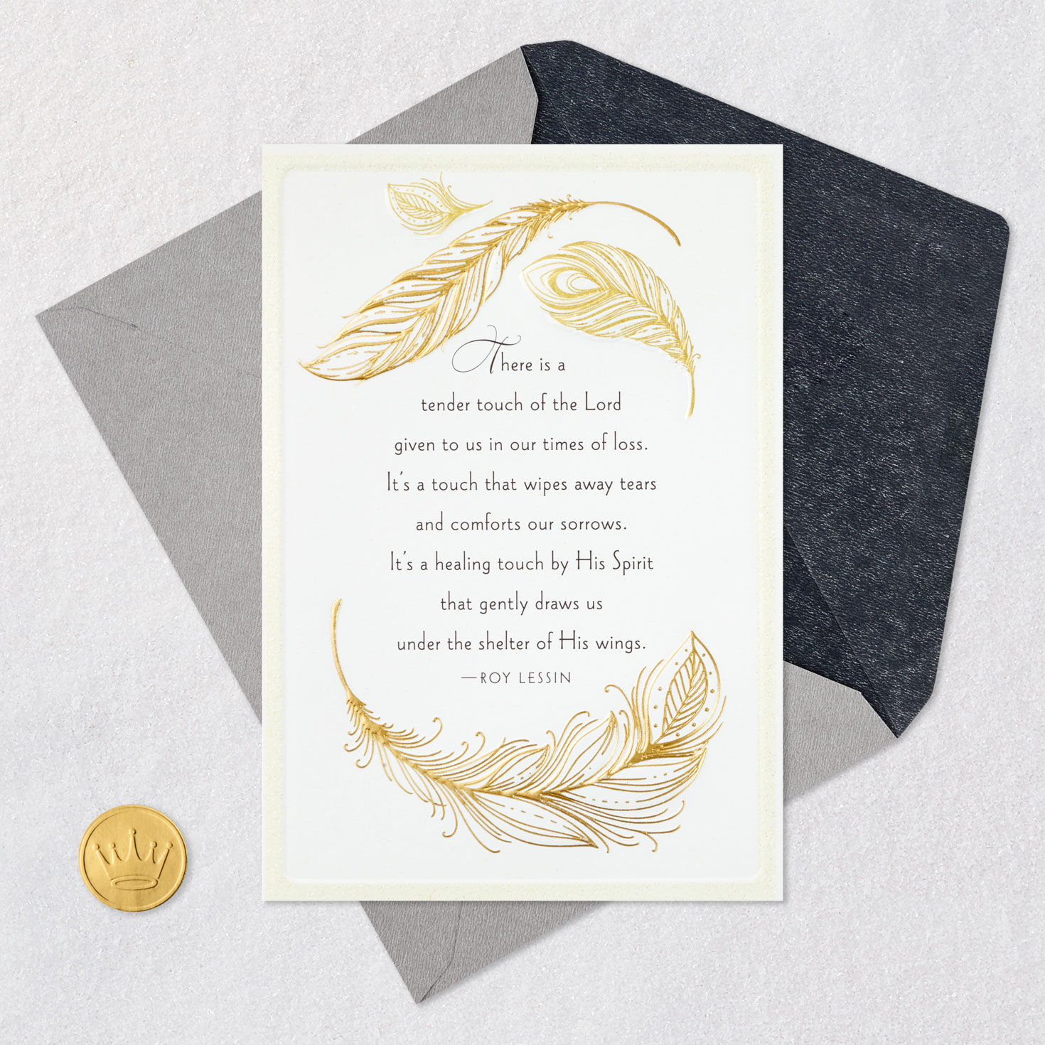 Gold Feathers in Frame Christian Sympathy Card Card Front with Envelope and Gold Seal image number 6