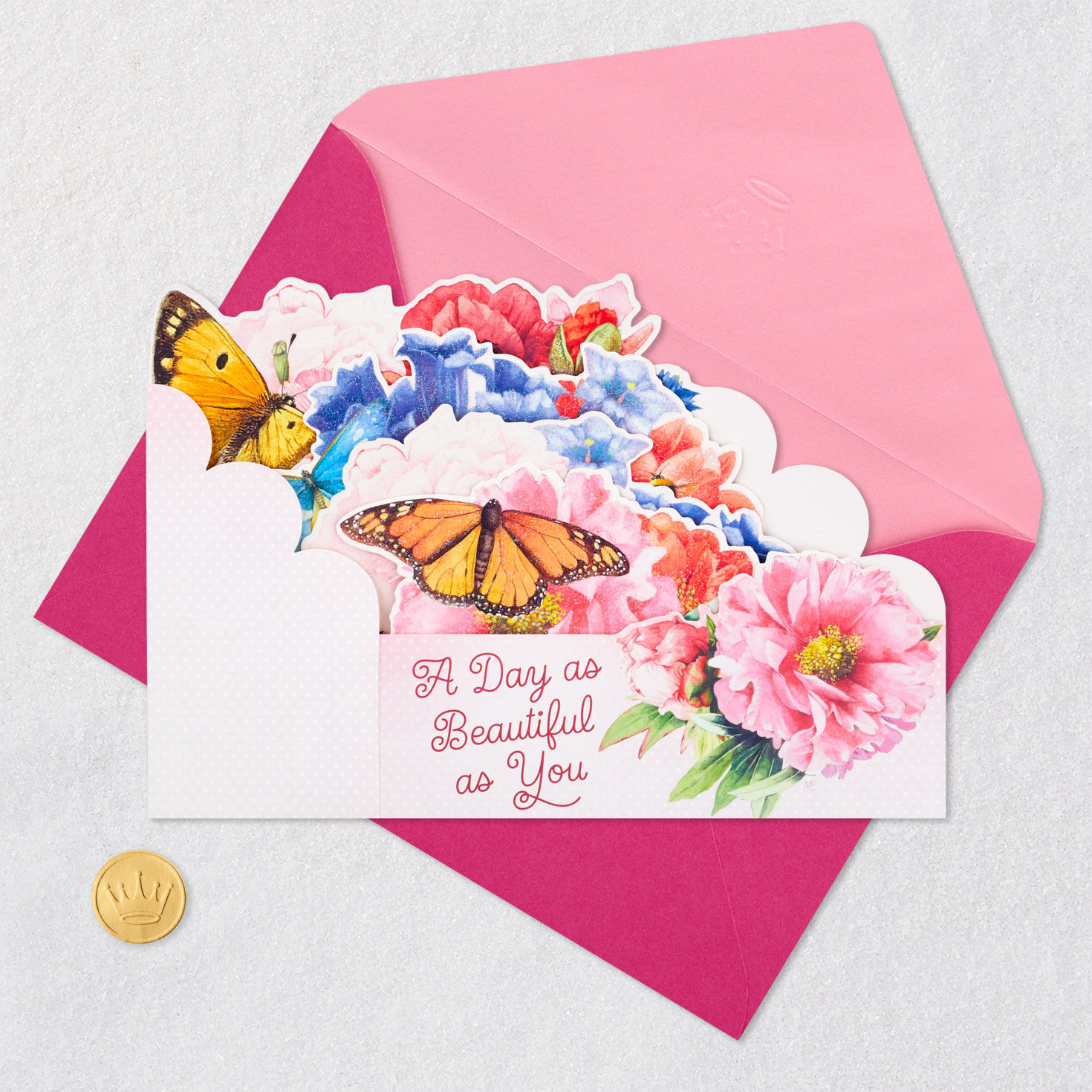 Marjolein Bastin Butterflies and Flowers Pop-Up Mother's Day Card Card Front with Envelope and Gold Seal image number 5