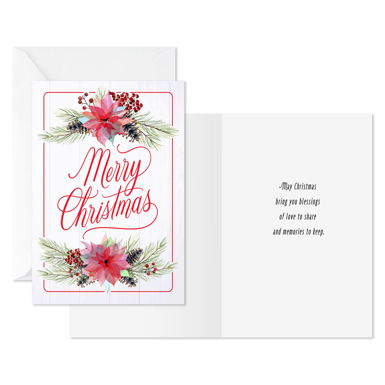 Red Flowers and Wood Plank Christmas Card Pack Card Front with Sentiment image number 2