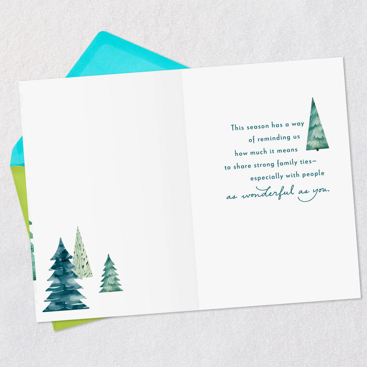 Watercolor Trees Family Christmas Card Open card with envelope image number 3