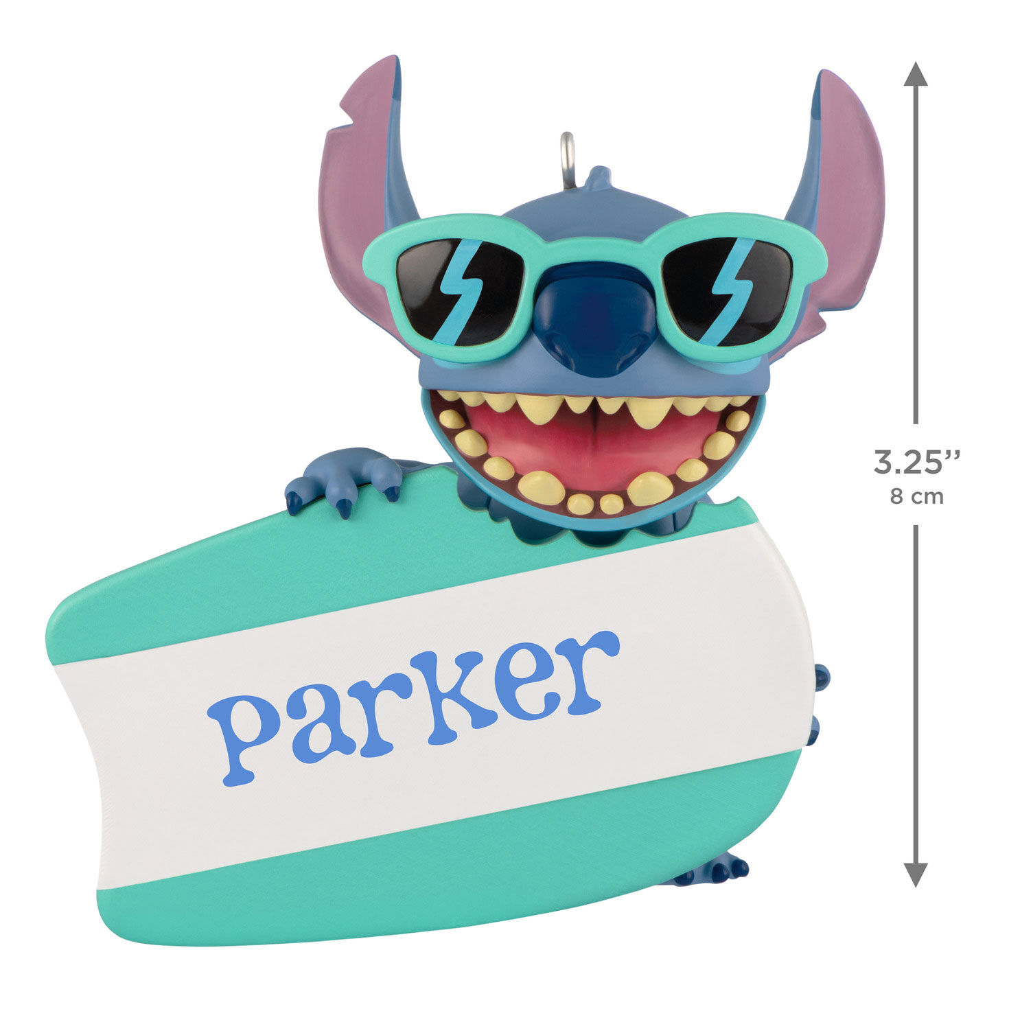 Stitch With Surfboard Personalized Text Ornament measurement image number 4