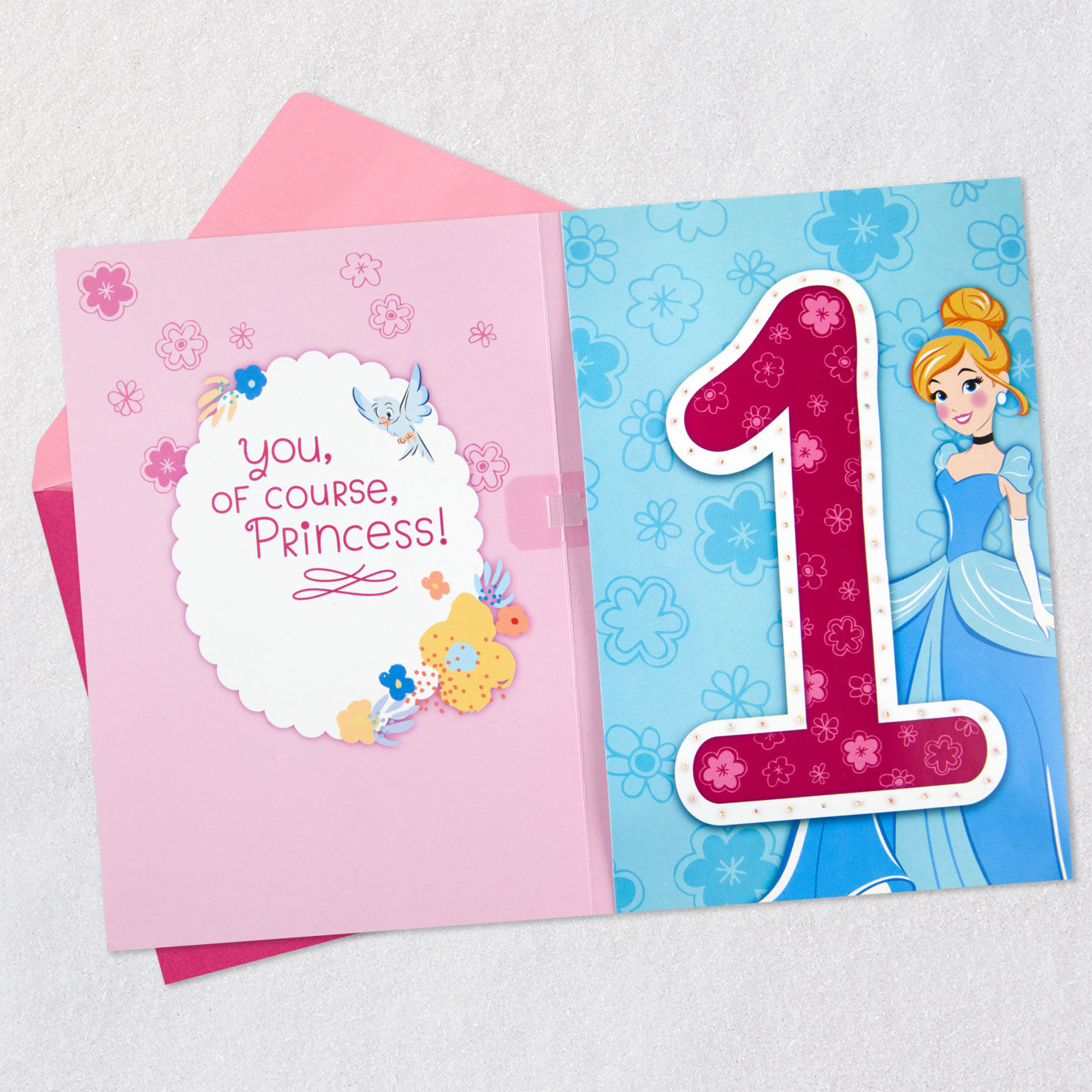Disney Cinderella Musical First Birthday Card for Girls Open card with envelope image number 3