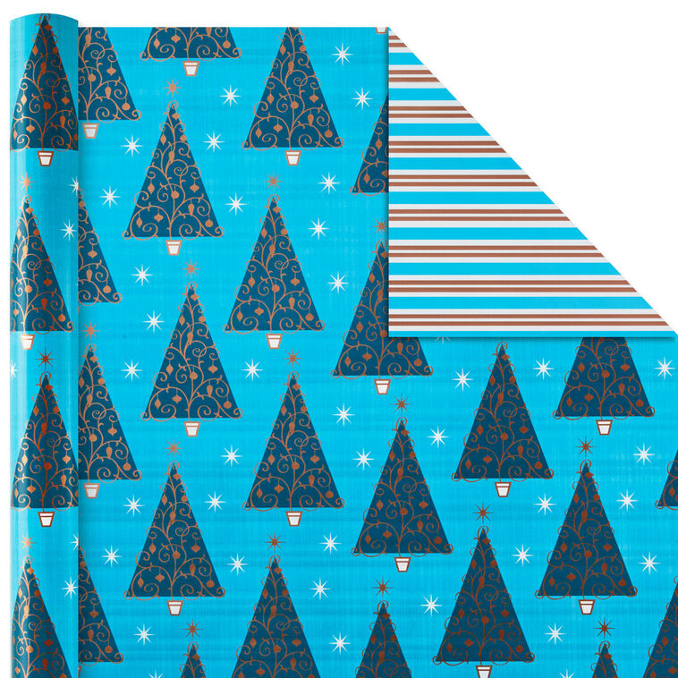 Blue and Gold Holiday Reversible Wrapping Paper  image number 5