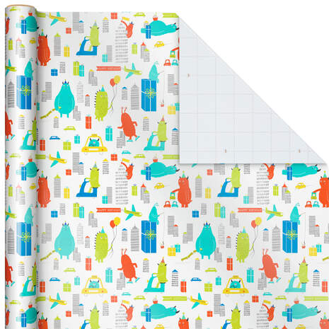City Monsters Birthday Wrapping Paper Roll, 27 sq. ft., , large