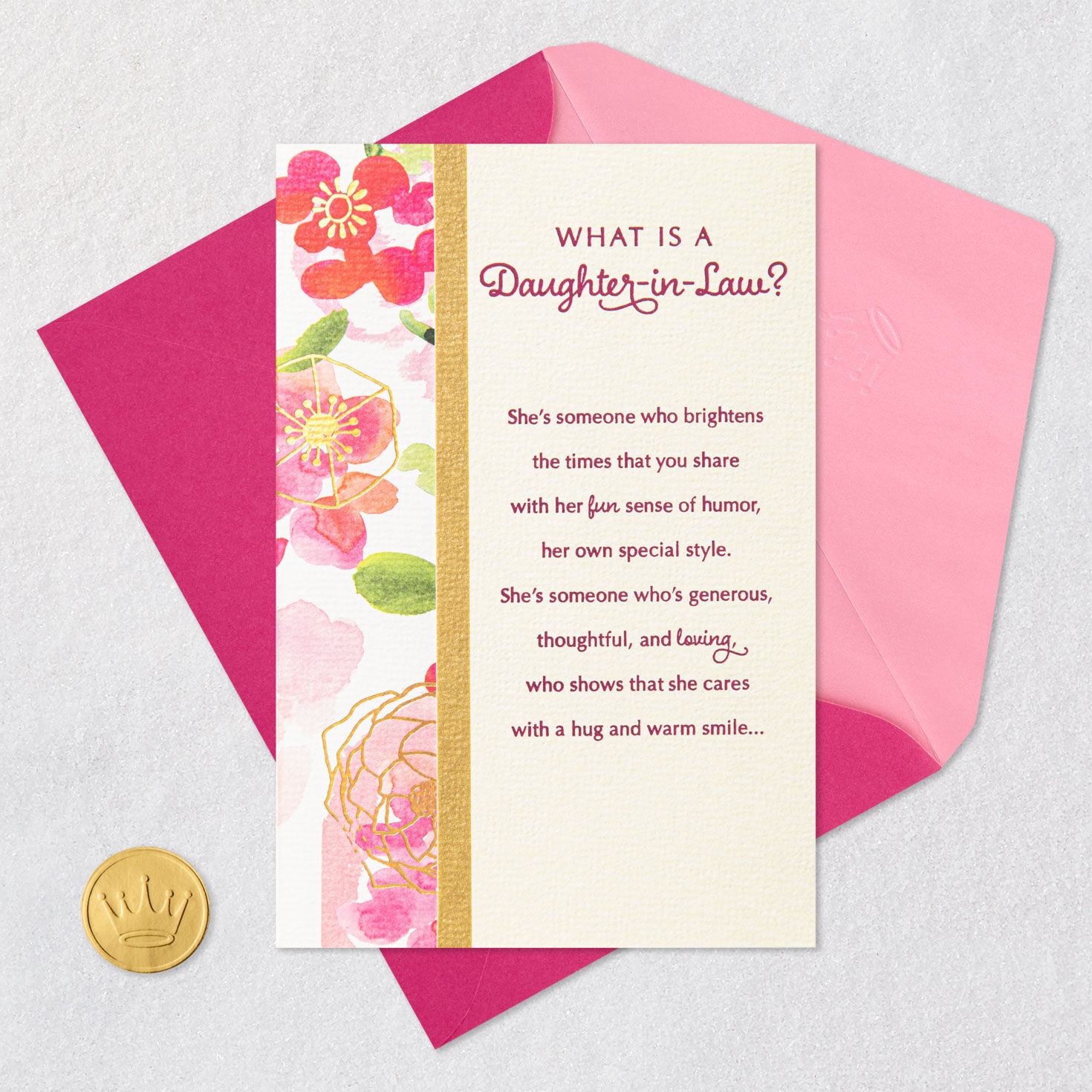 Watercolor Flowers Birthday Card for Daughter-in-Law Card Front with Envelope and Gold Seal image number 6