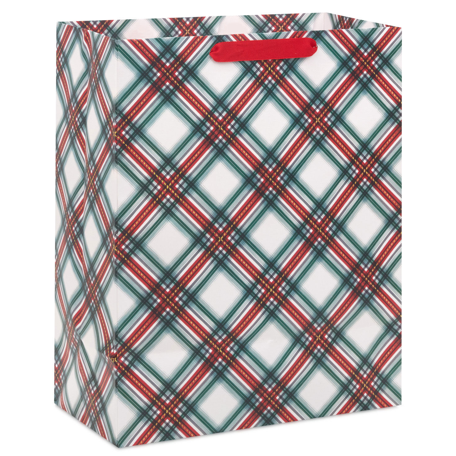 Festive Red and Green Plaid Large Holiday Gift Bag Back image number 6