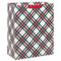 Festive Red and Green Plaid Large Holiday Gift Bag Back image number 6
