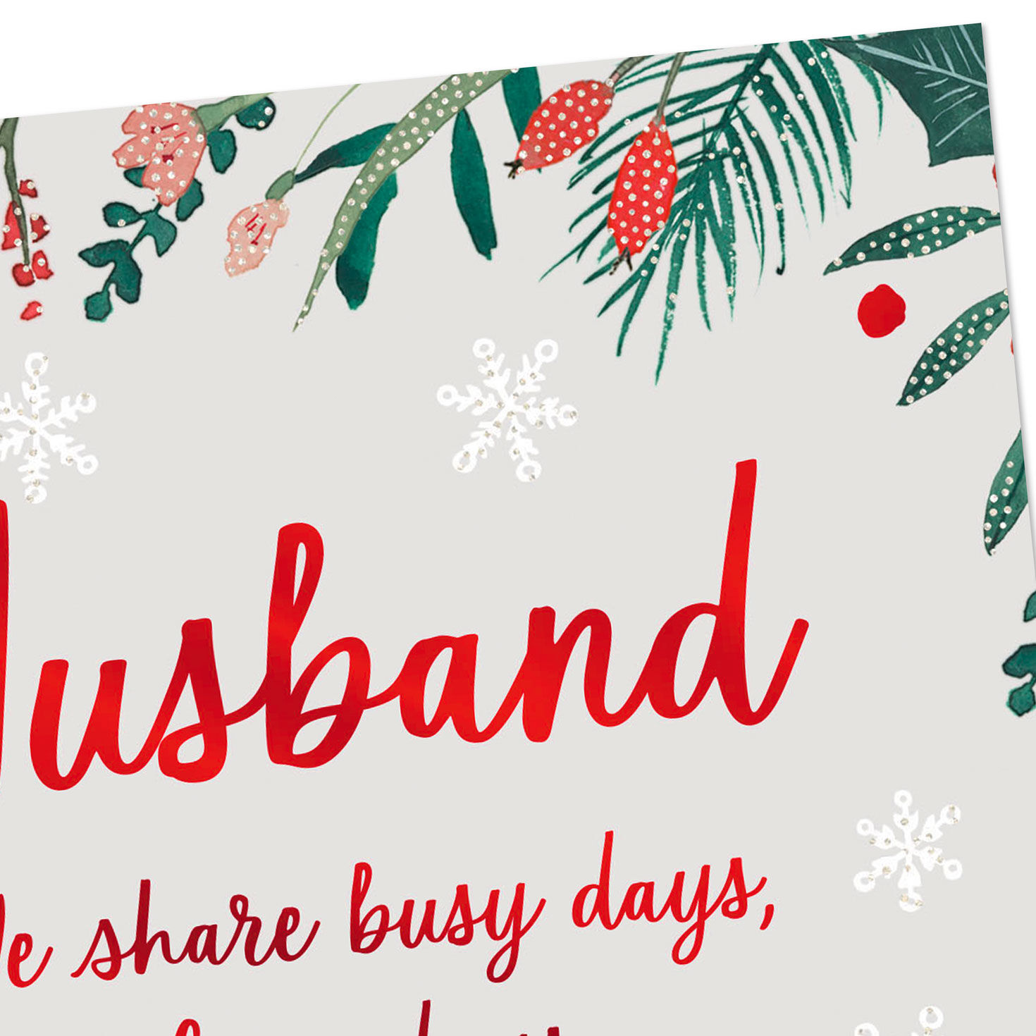 Sparkly Holiday Greenery Border Husband Christmas Card Card Front Detail image number 4