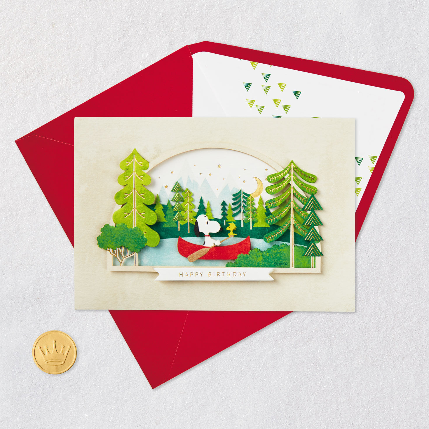 Snoopy and Woodstock Canoe Father's Day Card Card Front with Envelope and Gold Seal image number 5