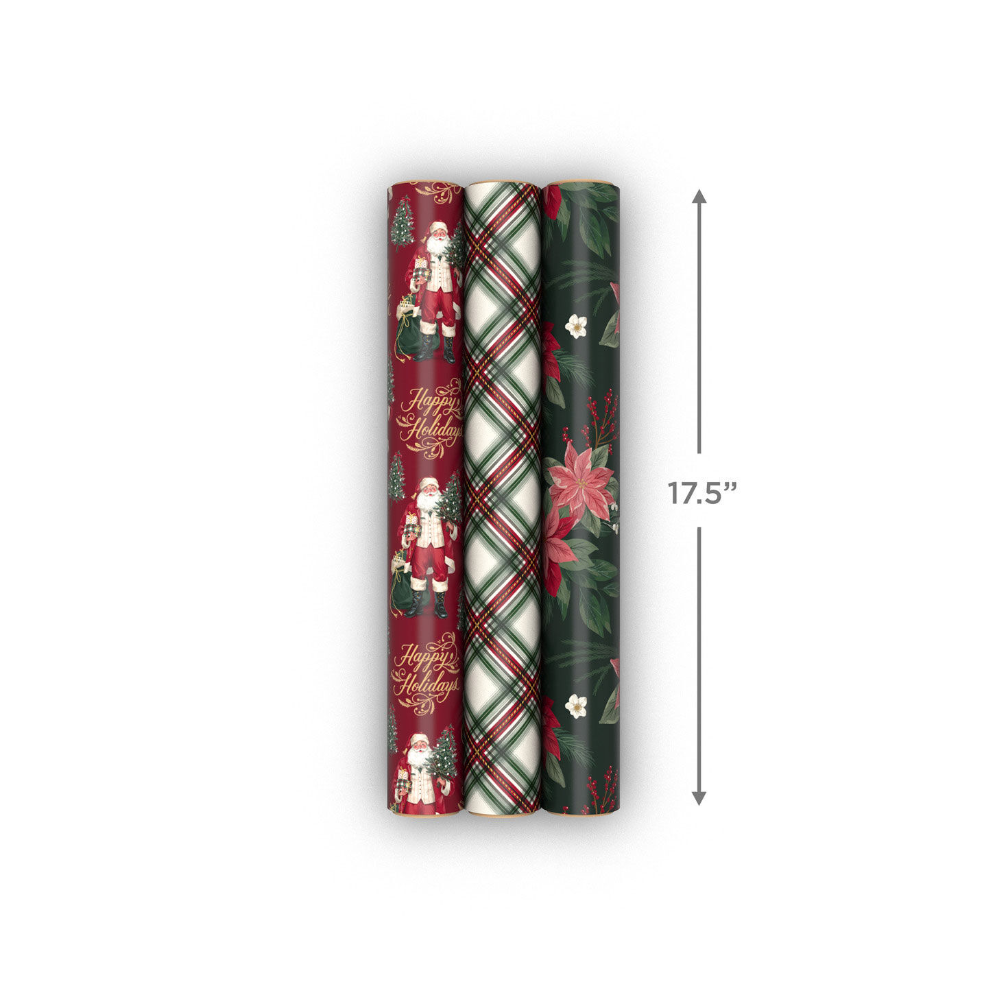 Red and Green Plaid 3-Pack Mini Xmas Gift Wrap Rolls measurement image number 8