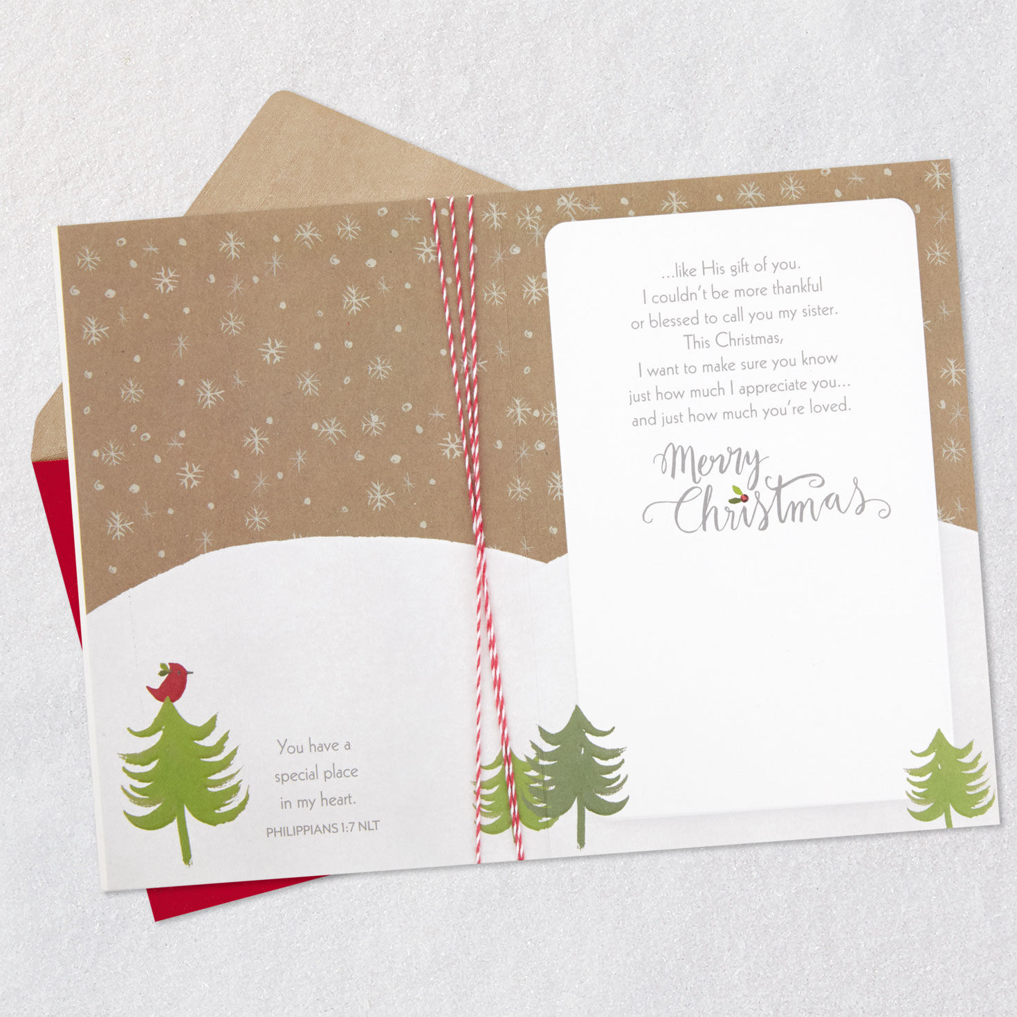 Deer and Bird Christmas Card for Sister Open card with envelope image number 4