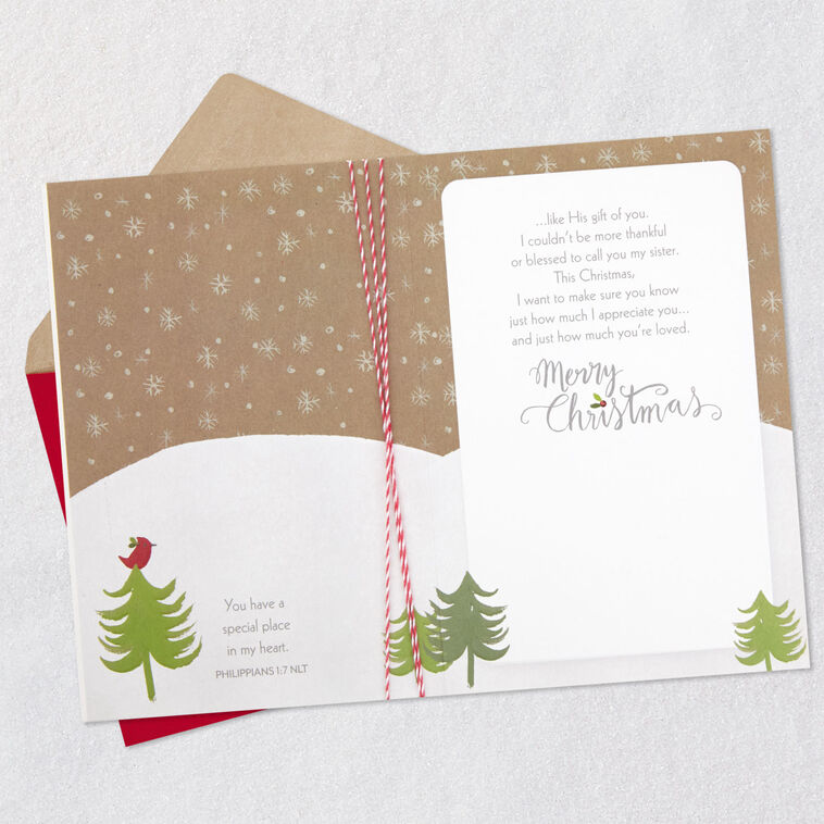 Deer and Bird Christmas Card for Sister Open card with envelope image number 4