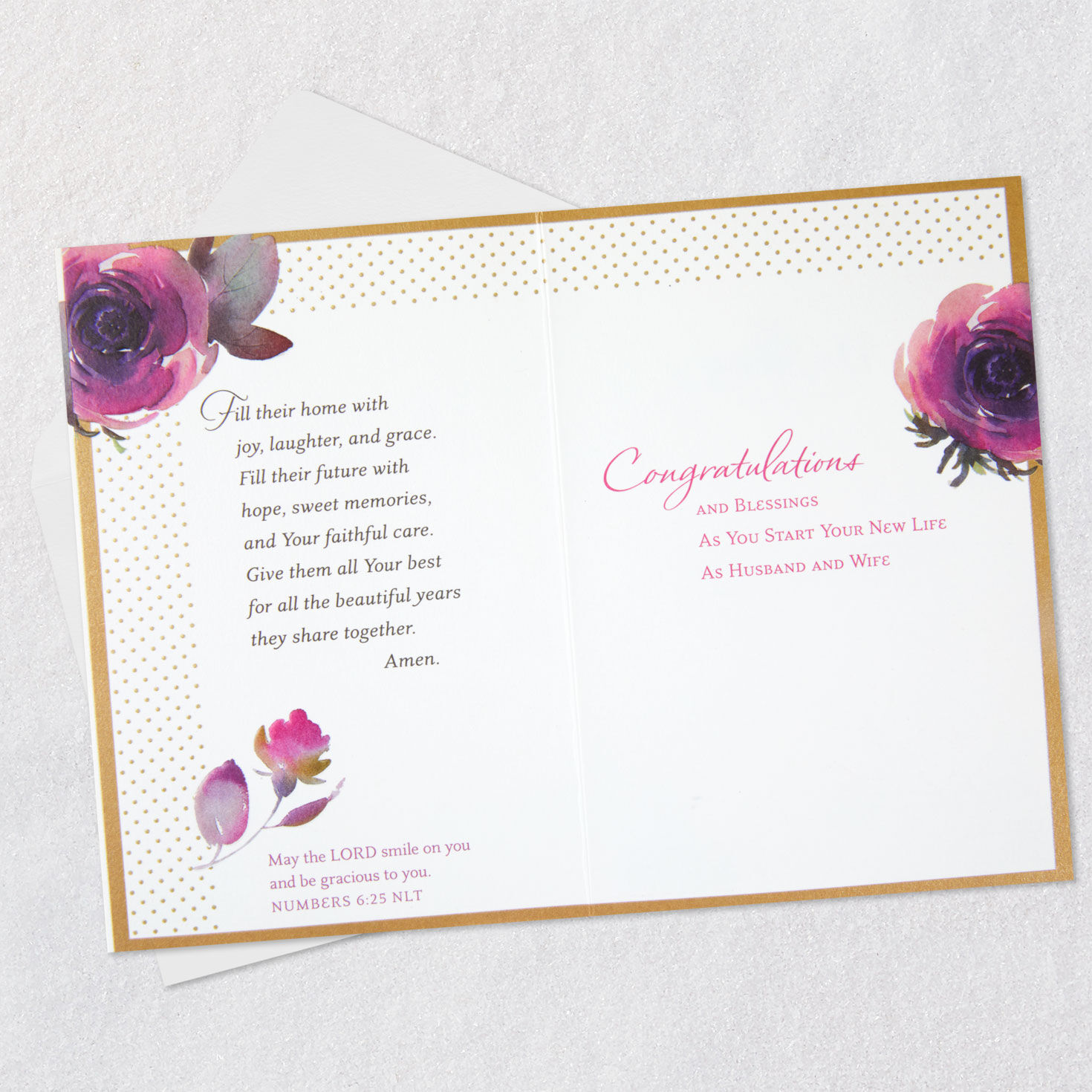Purple Flower on Kraft Christian Wedding Card Open card with envelope image number 5