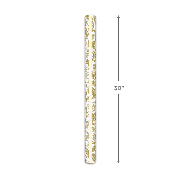 Gold Birds and Botanicals on White Wrapping Paper Measurement image number 5