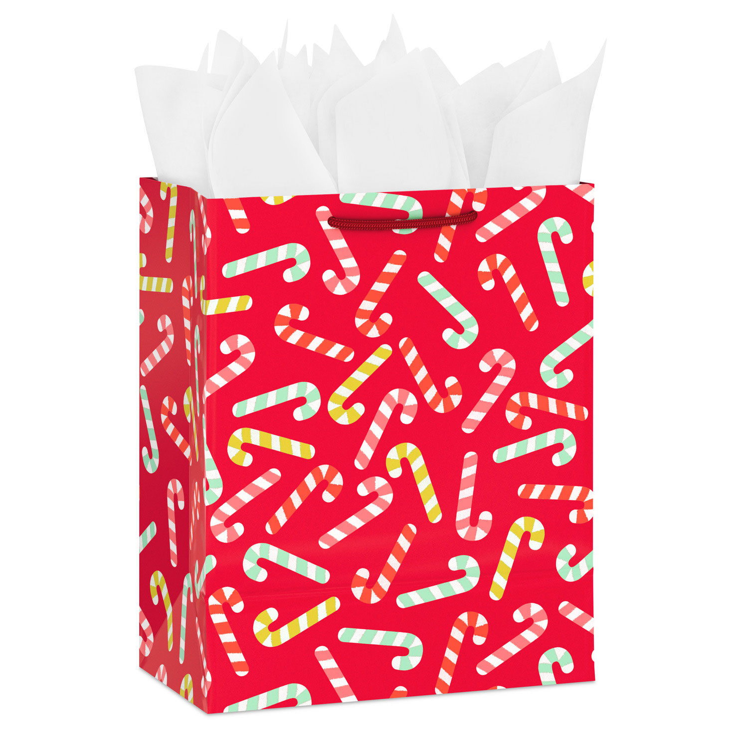 Candy Canes on Red Holiday Gift Bag with Tissue Back image number 6