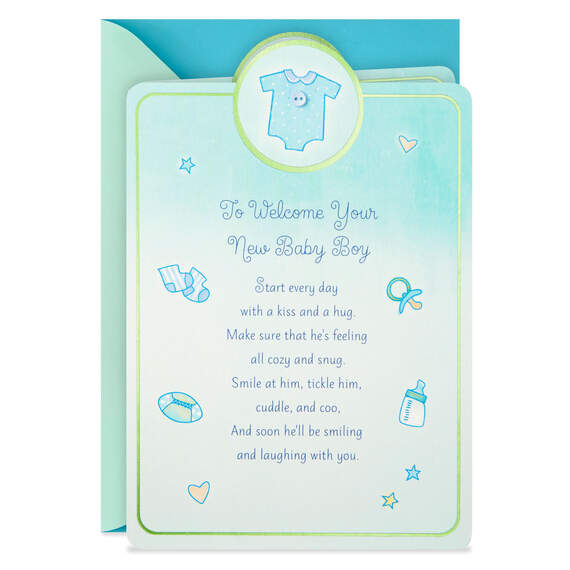 Welcome With a Kiss and Hug New Baby Boy Card, , large image number 1