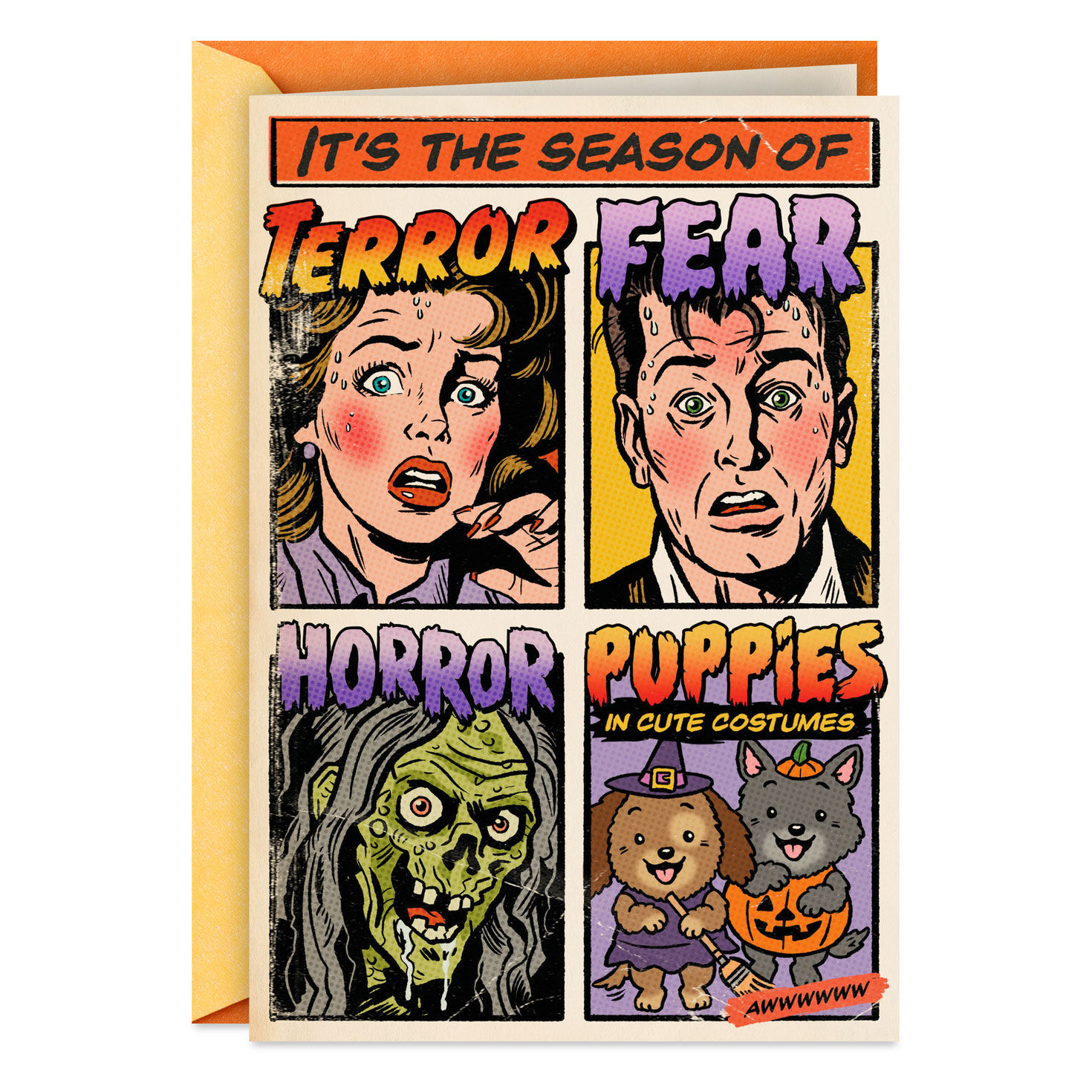 The Season of Terror and Puppies Funny Halloween Card