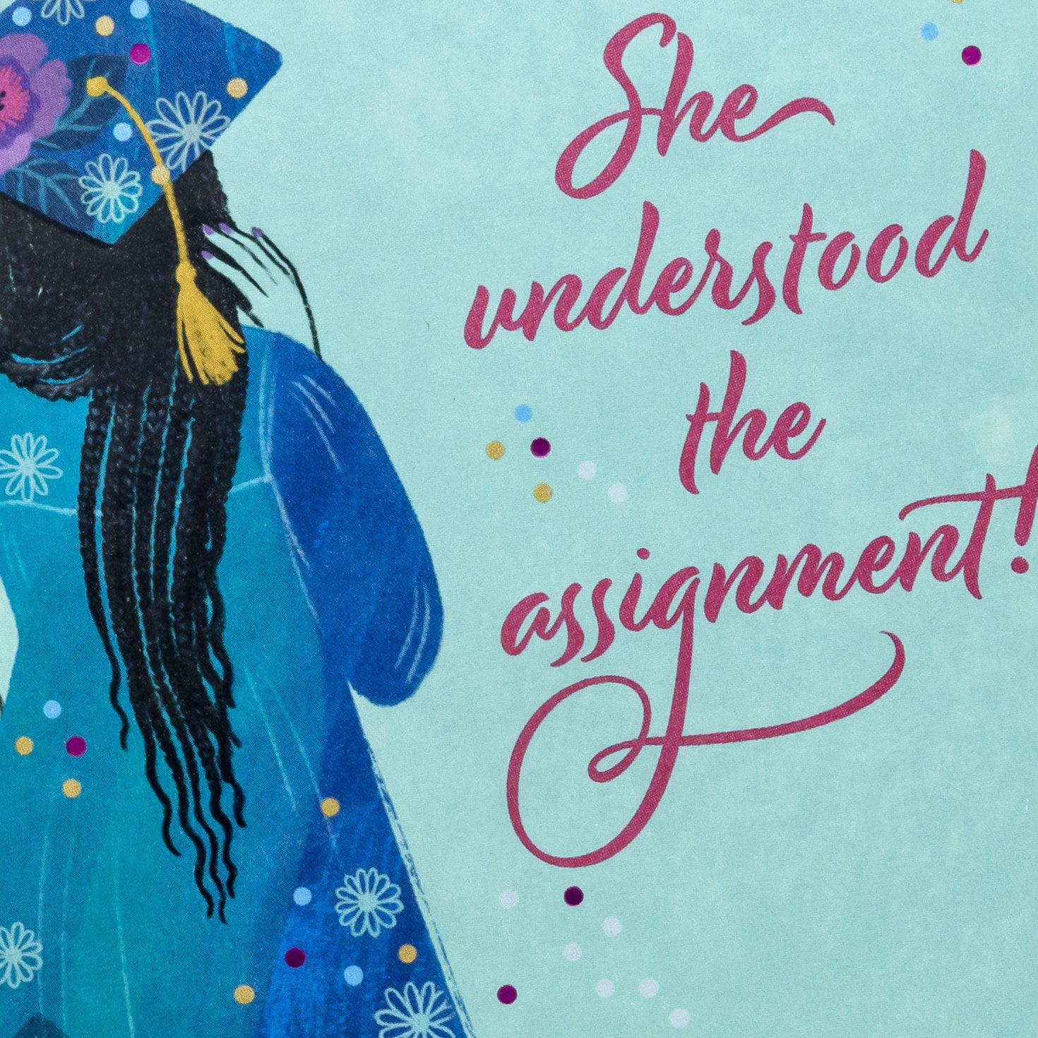 Grad in Blue Floral Gown Graduation Card for Her Card Front Detail image number 5