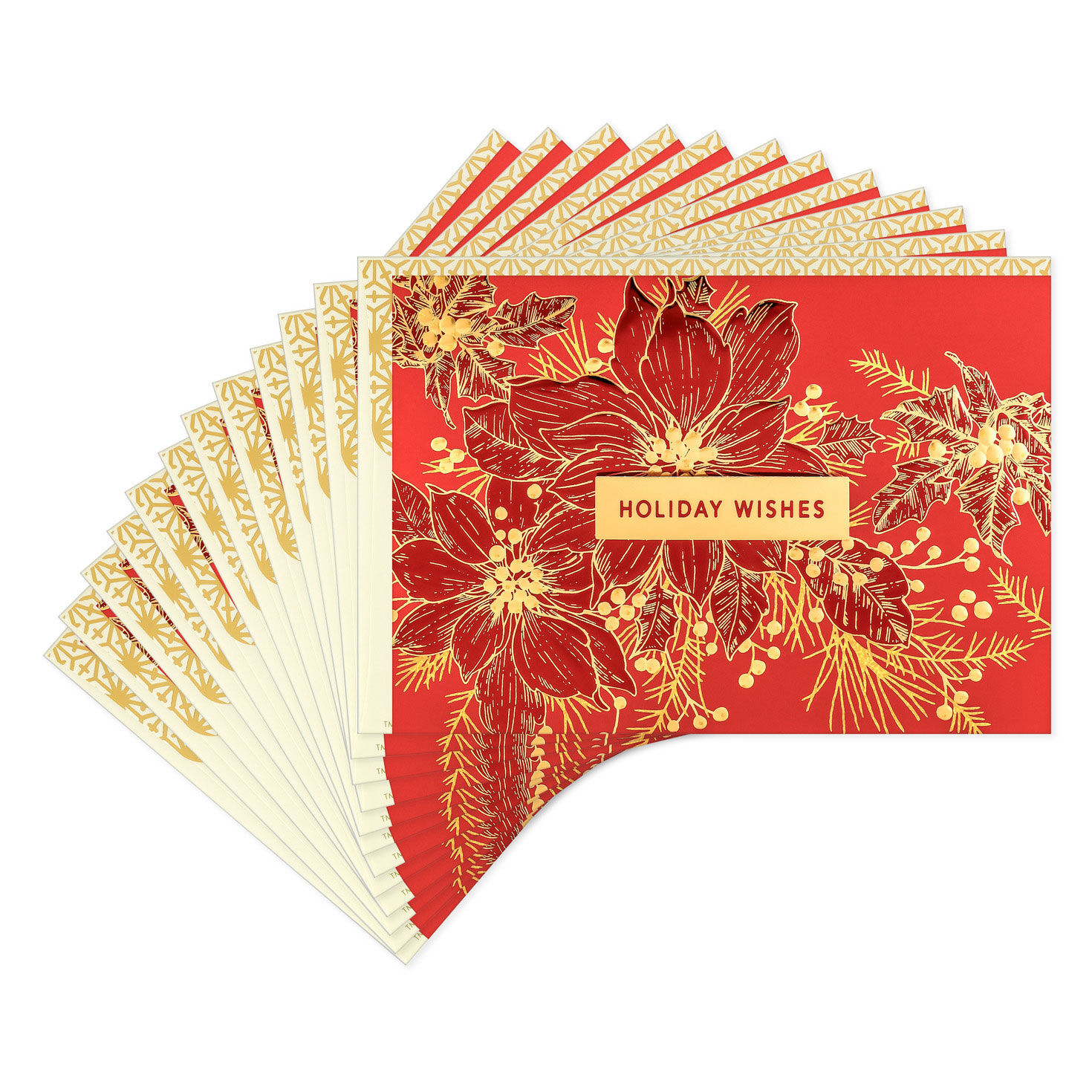 Red and Gold Floral Holiday Card Pack front stacked image number 2