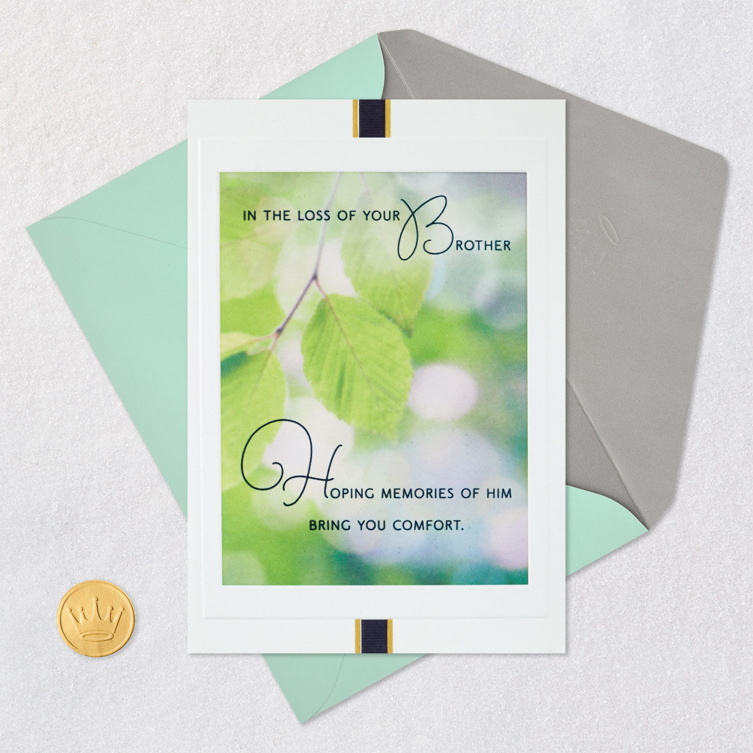 Photo of Leaves Sympathy Card for Loss of Brother Card Front with Envelope and Gold Seal image number 5