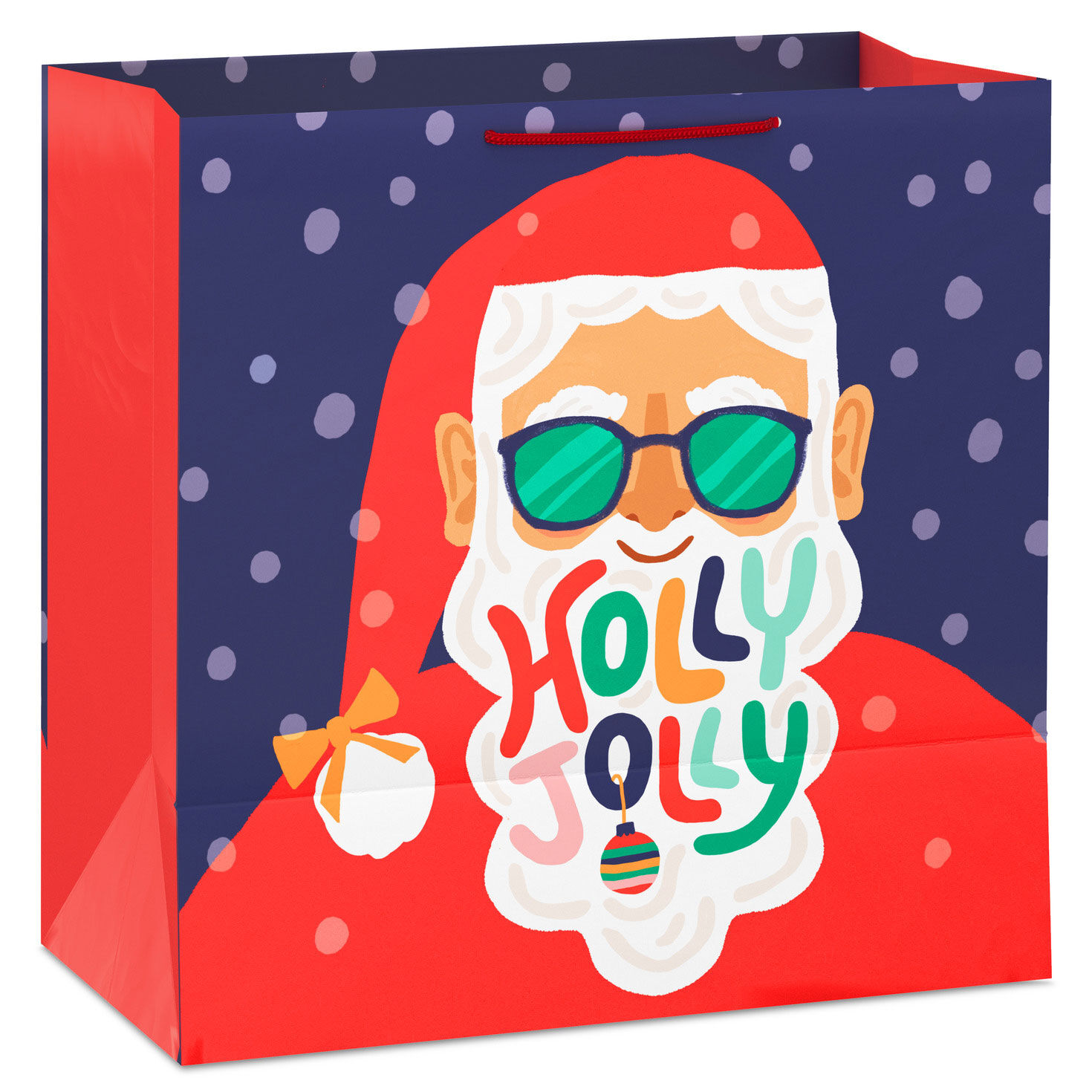 Glittery Santa on Blue Big Holiday Gift Bag Back image number 6