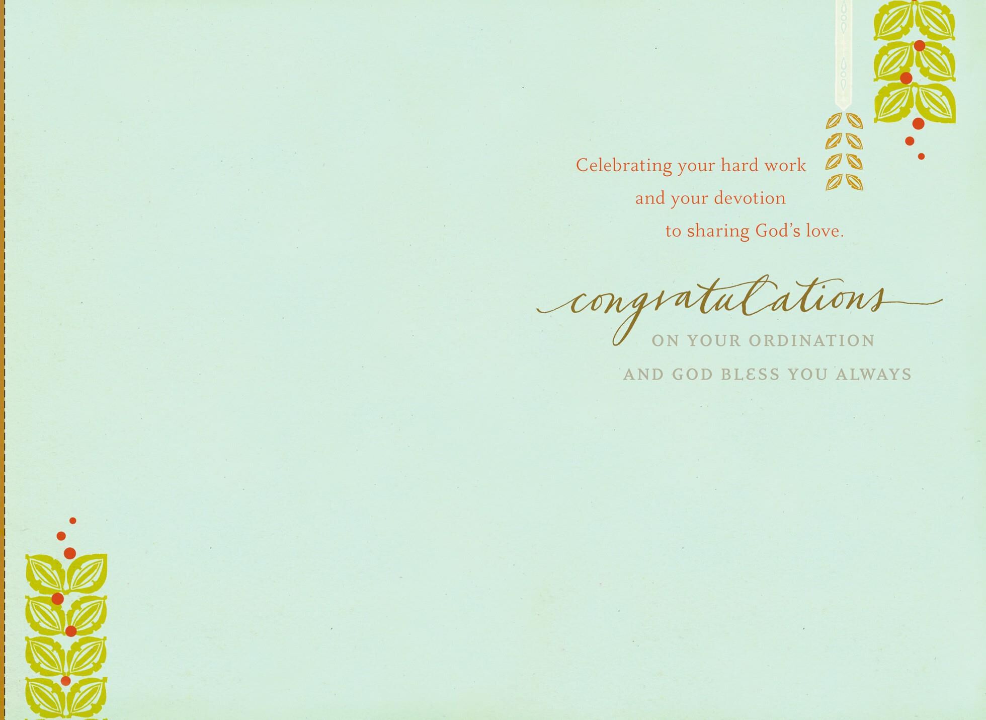 Leaf Border Ordination Congratulations Card