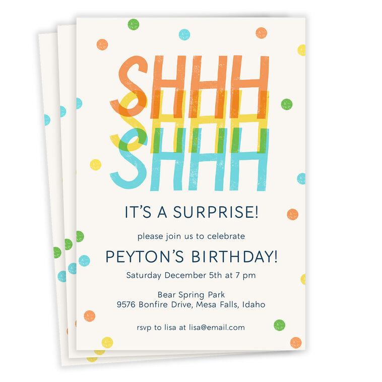 Shhh Surprise Party Flat Birthday Invitation
