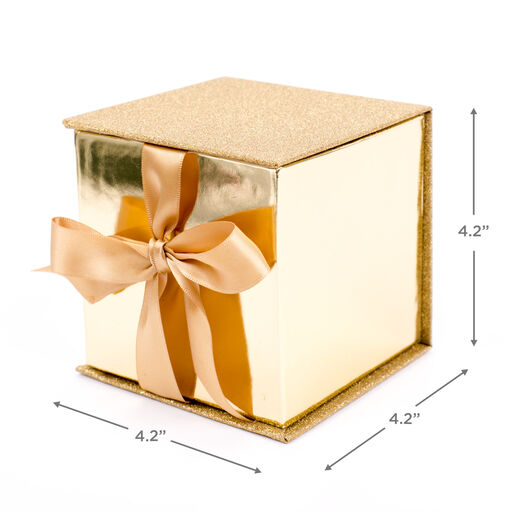 Gold Glitter 4x4 Small Gift Box With Shredded Paper Filler, 