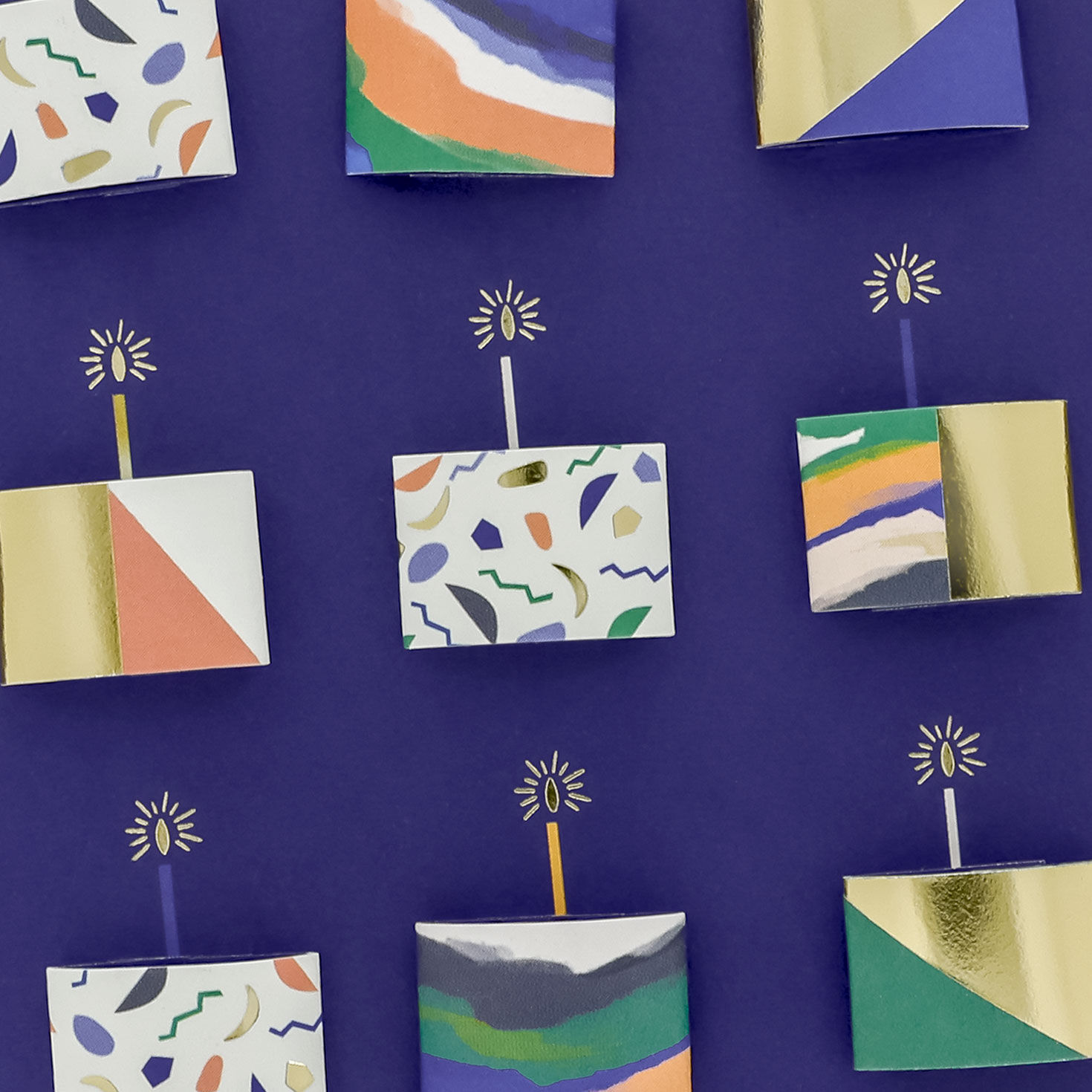 Modern Confetti Cakes on Blue Birthday Card Card Front Detail image number 4
