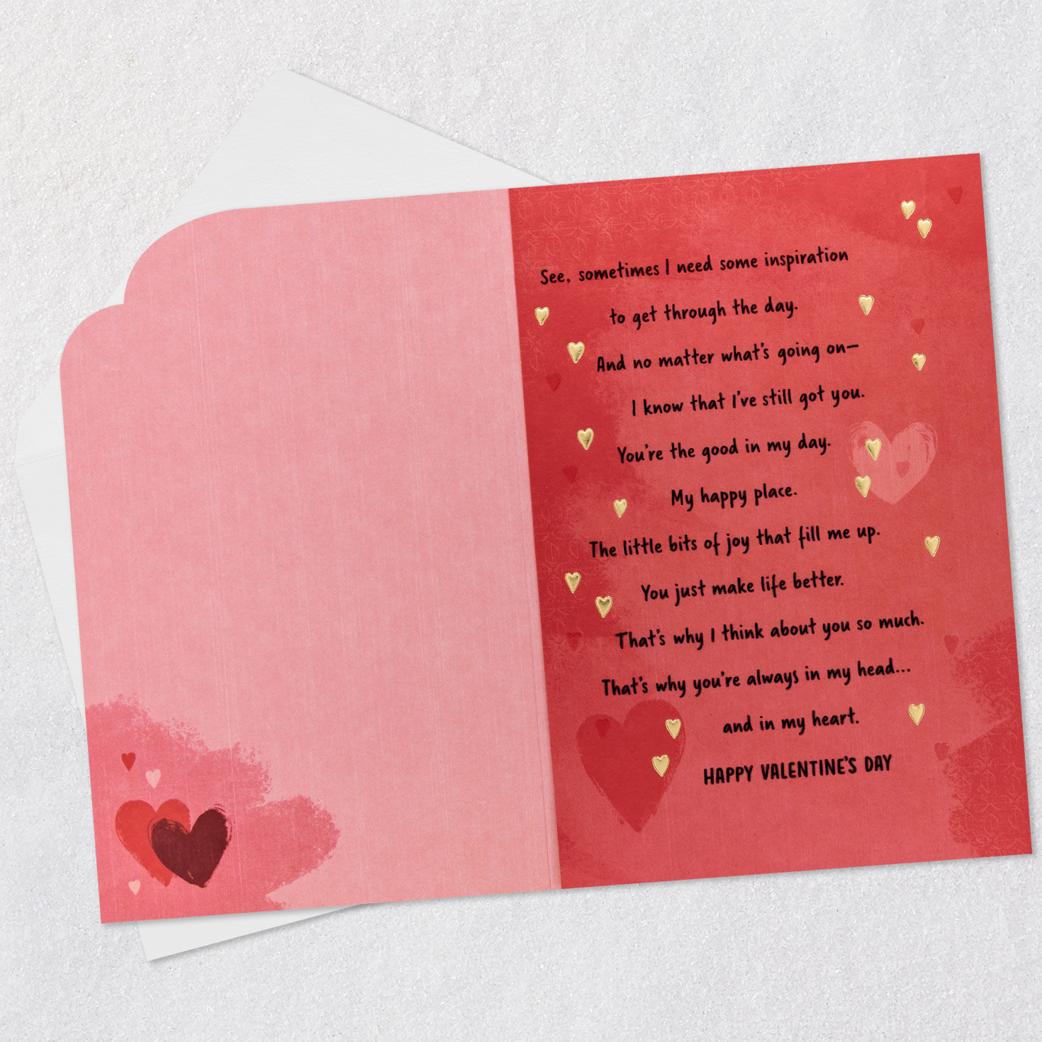 Pink, Red and Gold Hearts Romantic Valentine's Day Card Open card with envelope image number 3