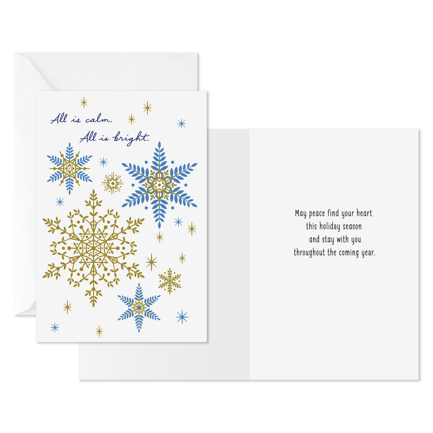 Blue and Gold Snowflakes Christmas Card Pack Card Front with Sentiment image number 2