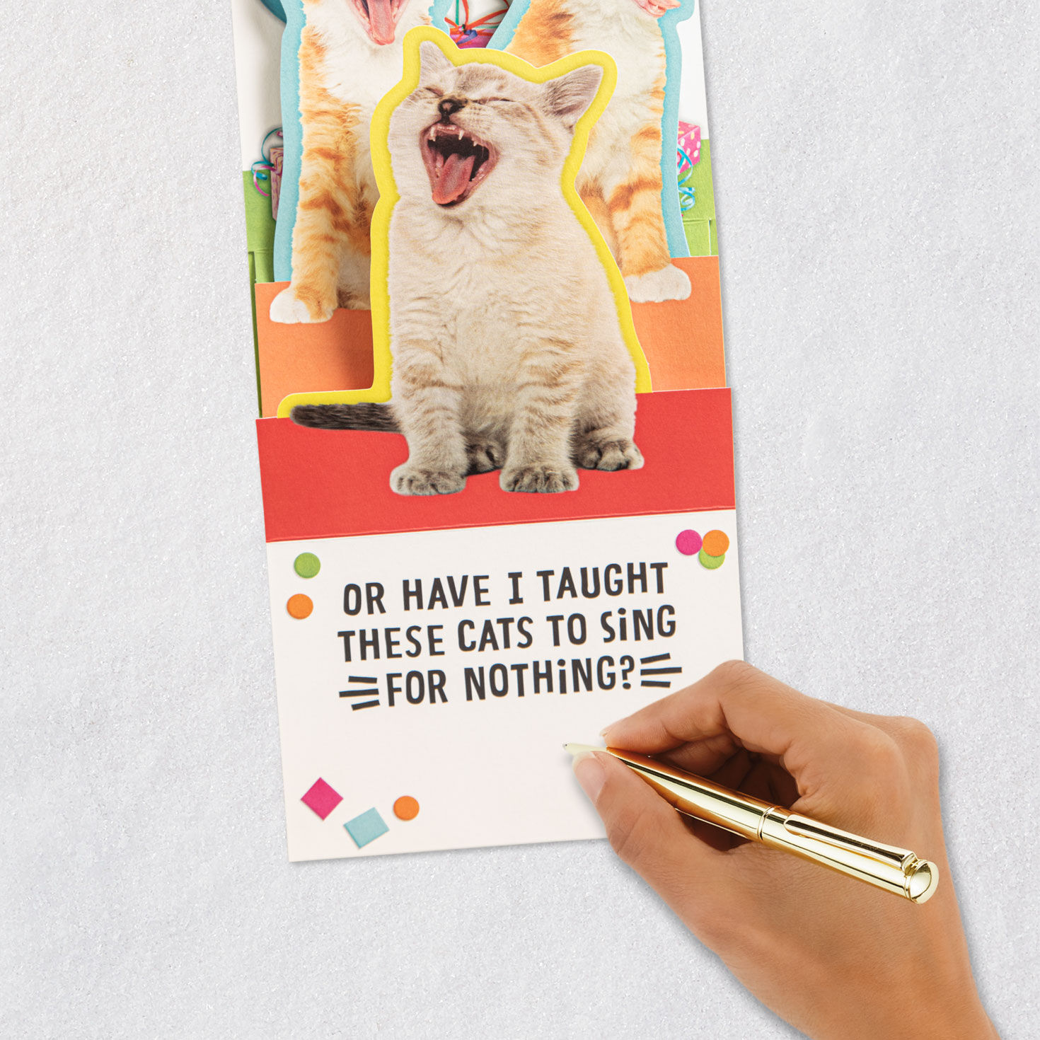 Meowing Cats Funny Musical Pop-Up Birthday Card signing card image number 6