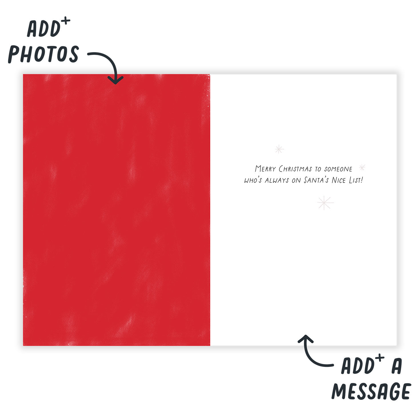 Santa Running With Sack Personalized Christmas Card Open Card indicating personalization image number 3