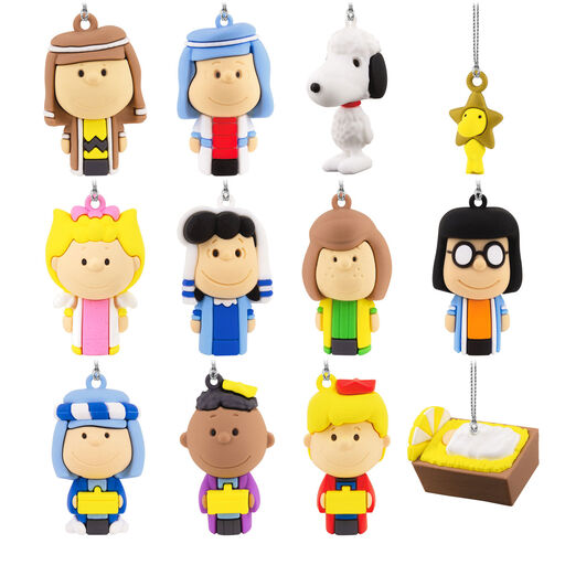 Peanuts® Nativity Countdown Calendar Miniature Christmas Tree Set With 12 Mini Hallmark Ornaments, 