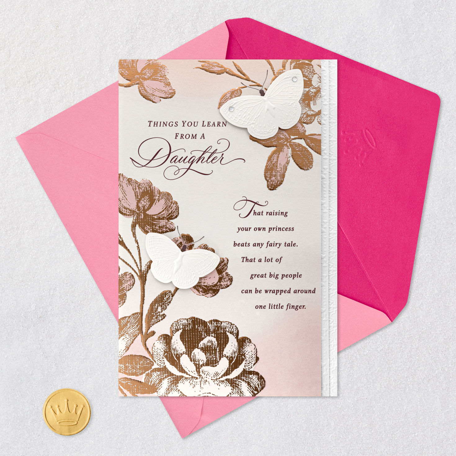 Toile Flowers and Butterfly Birthday Card for Daughter Card Front with Envelope and Gold Seal image number 7