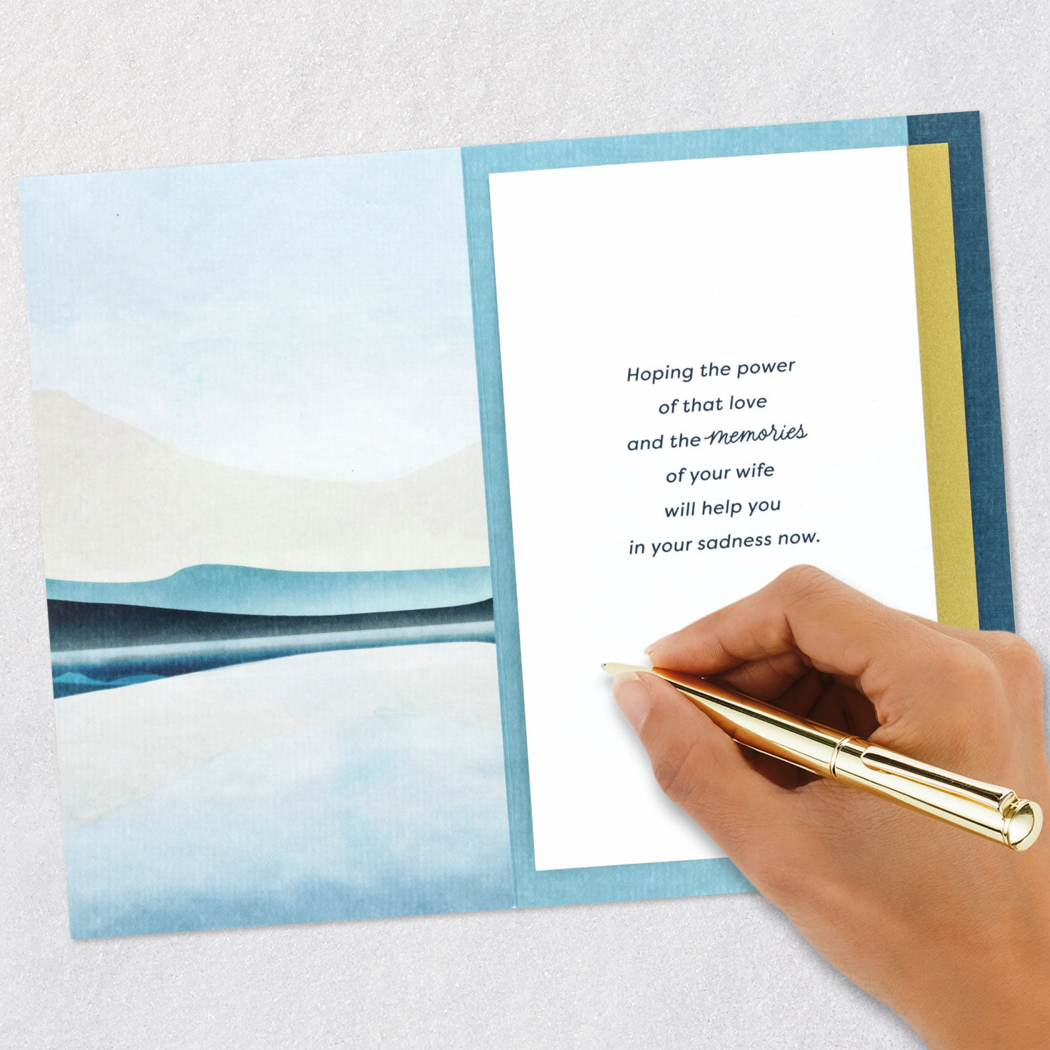 Mountain Lake Sympathy Card for Loss of Wife Signing card image number 6