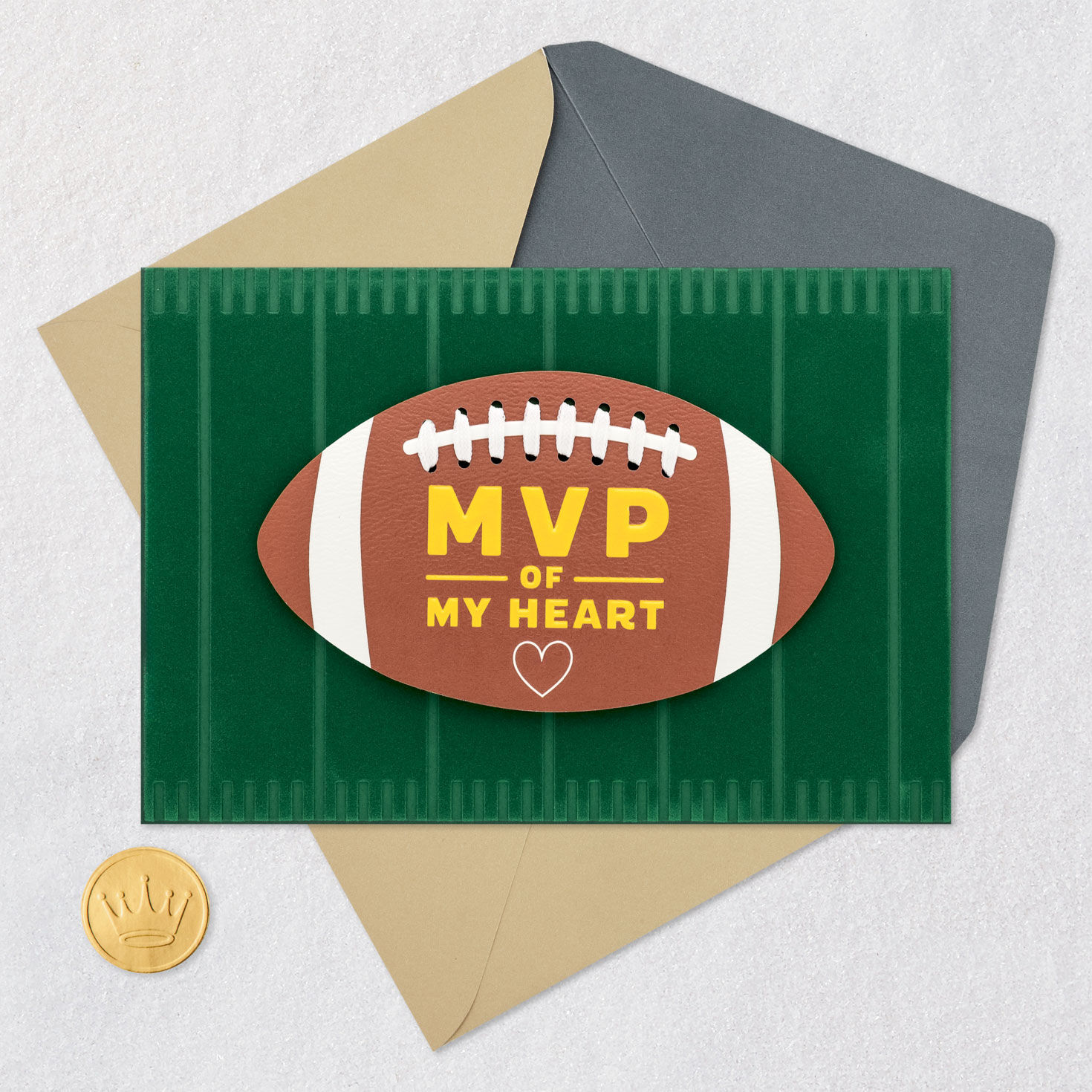 Football Heart Father's Day Card from Wife Card Front with Envelope and Gold Seal image number 5